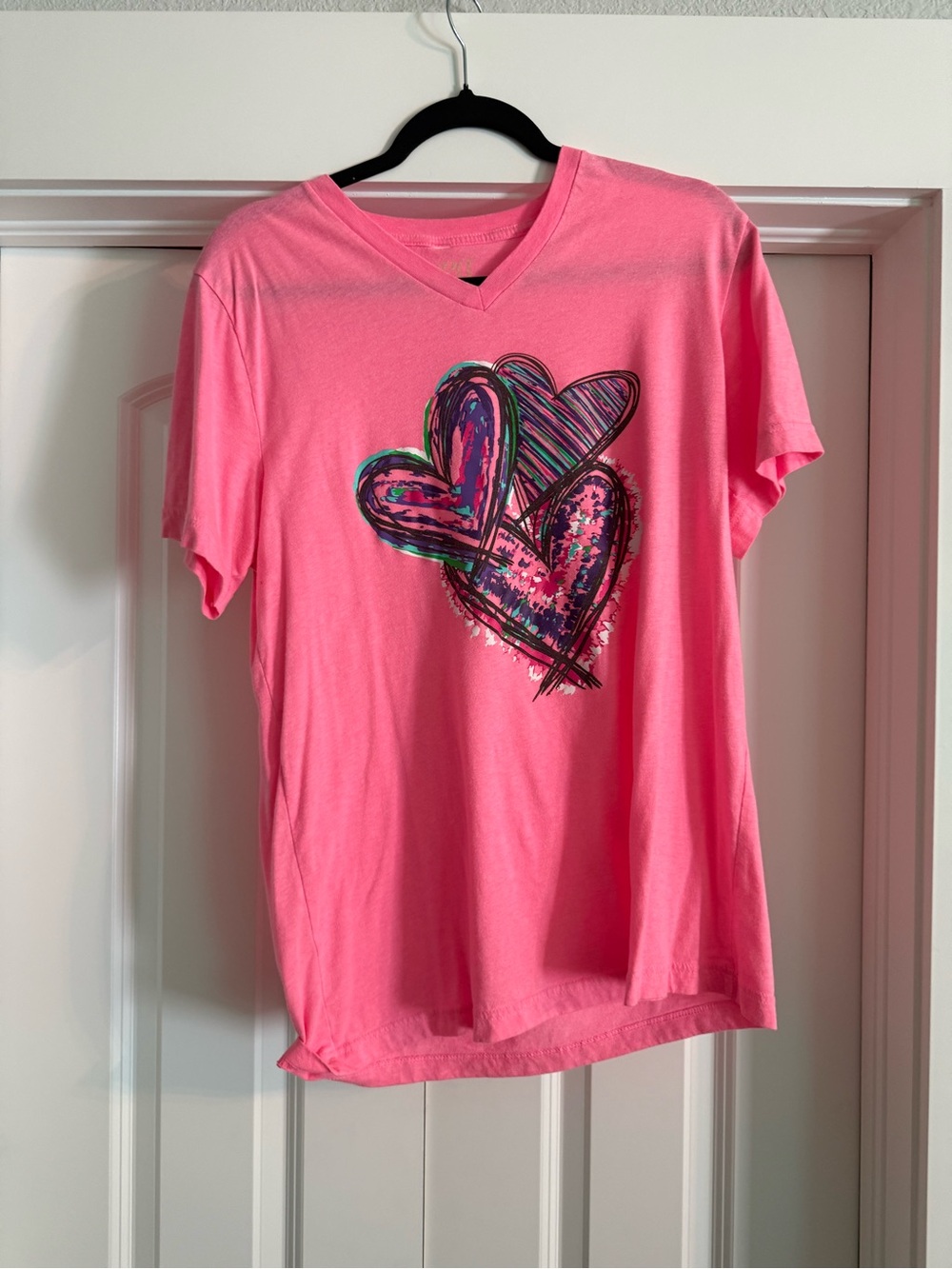 Pink Heart Graphic V-Neck Tee